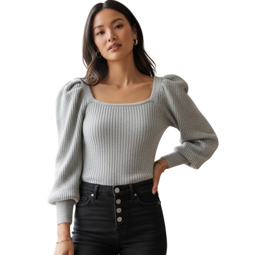 NWT 1 STATE Shimmer Ribbed Pullover Sweater Size L 12/14 Silver